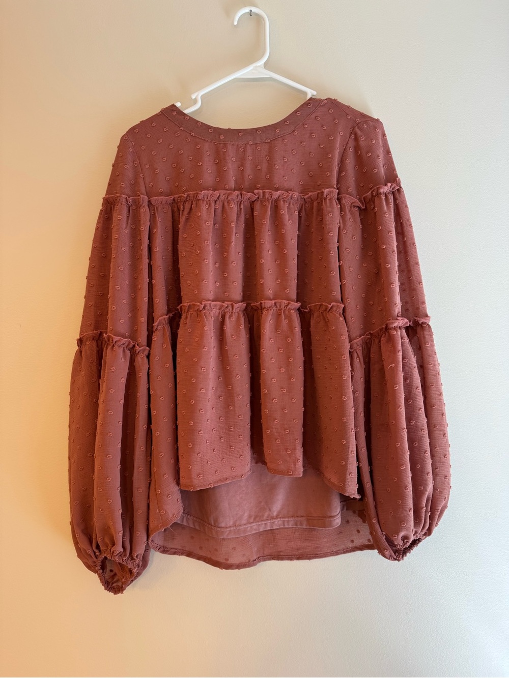 Listicle Tiered Swiss Dot Blouse - rose